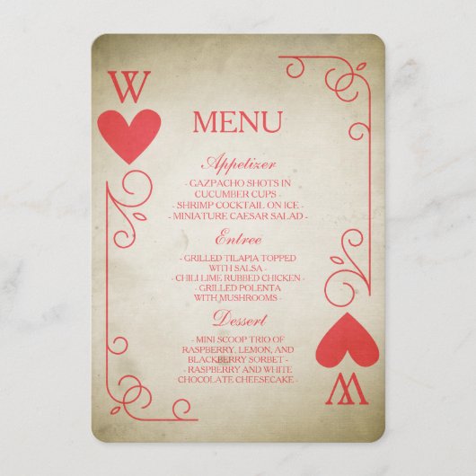 Trouwmenu met vintage Aas van Harten Menu (Voorkant)