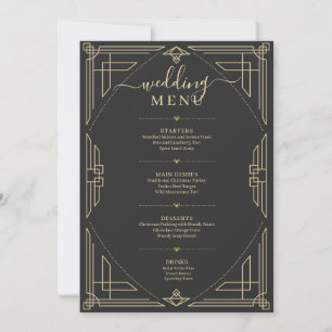 Trouwmenu met vintage gouden lijst op donkergrijs kaart