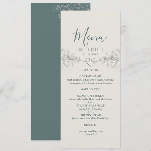 Trouwmenu met wilde bloemen en boho-stijl menu (Voorkant / Achterkant)