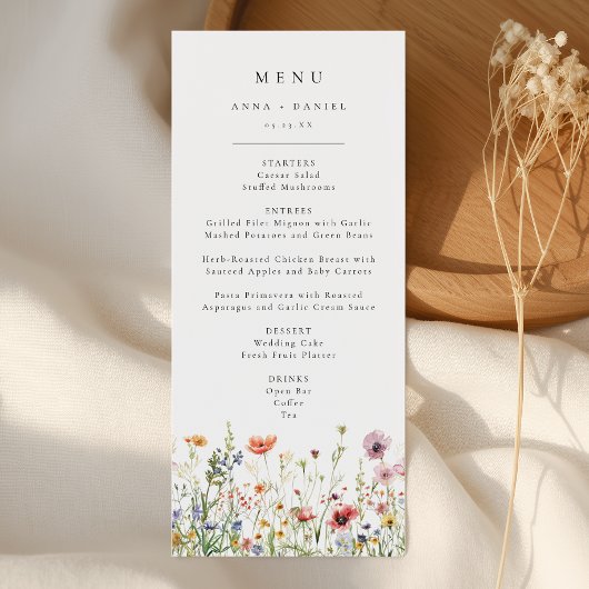 Trouwmenu met wilde bloemen menu