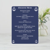 Trouwmenu met zeemotief in marineblauw op maat gem kaart (Staand voorkant)
