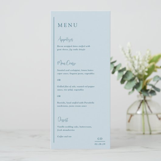 Trouwmenu Modern Blauw met Grace Menu (Staand voorkant)