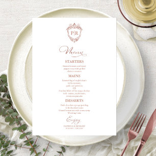 Trouwmenu Monogramkaart Rose Goud Schrift Menu