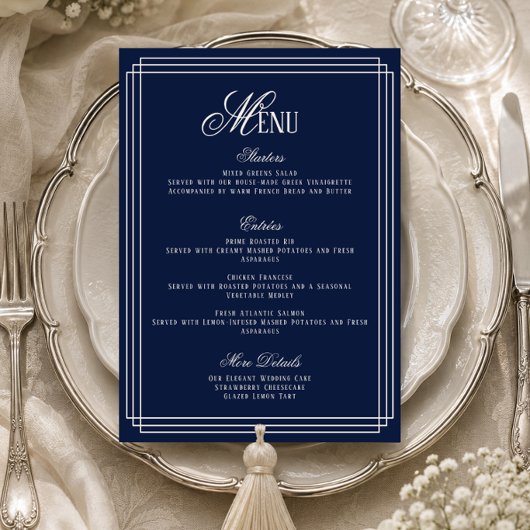 Trouwmenu Navy Old Money Kaart