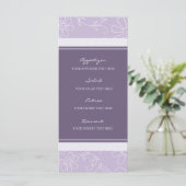 Trouwmenu Paarse en witte bloemen Menu (Staand voorkant)