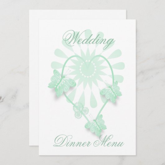 Trouwmenu Pepermunt Vlinders Hart Menu (Voorkant / Achterkant)