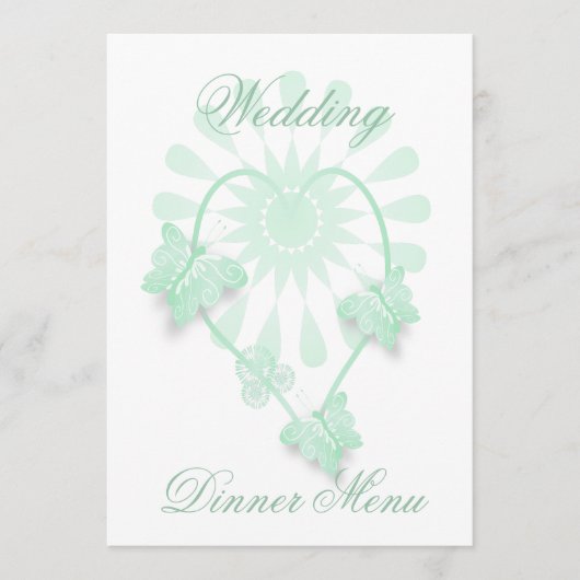 Trouwmenu Pepermunt Vlinders Hart Menu (Voorkant)