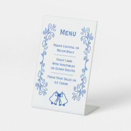 Trouwmenu Pilaar Bord Blauwe Saffier Bellen  Reclamebord Met Voetstuk