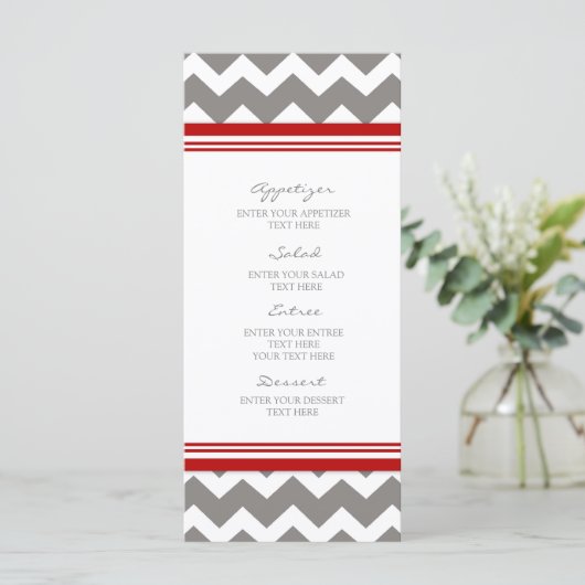 Trouwmenu Rood Grijs Chevron Menu (Staand voorkant)