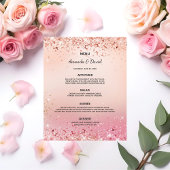 Trouwmenu roos goud roze confetti