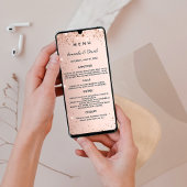 Trouwmenu roos gouden sparkles kaart