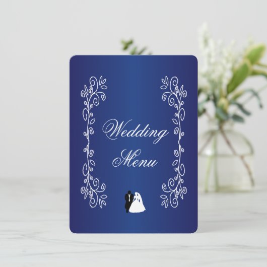 Trouwmenu Royal Blue Coloured Bruid Groom Menu (Staand voorkant)