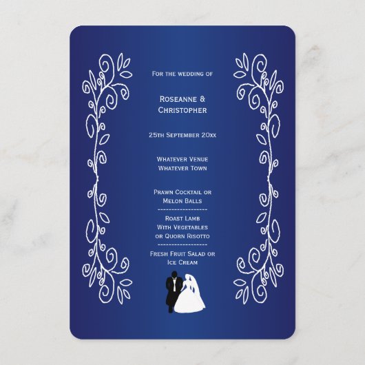 Trouwmenu Royal Blue Coloured Bruid Groom Menu (Achterkant)