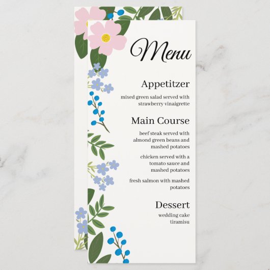 Trouwmenu Roze Bloem Menu (Voorkant / Achterkant)