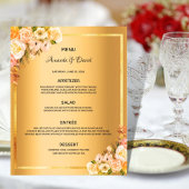 Trouwmenu roze bloemen goud glans elegant
