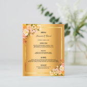 Trouwmenu roze bloemen goud glans elegant (Staand voorkant)