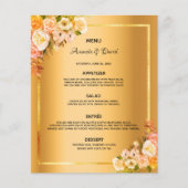 Trouwmenu roze bloemen goud glans elegant (Voorkant)