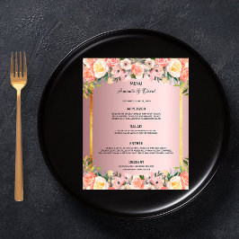 Trouwmenu roze bloemen stoffige roze goud budget flyer