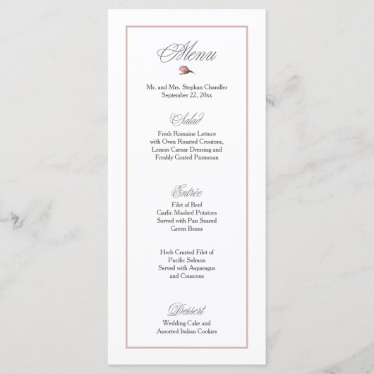 Trouwmenu Roze Blush Menu (Voorkant)