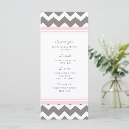 Trouwmenu Roze Grijs Chevron Menu (Staand voorkant)