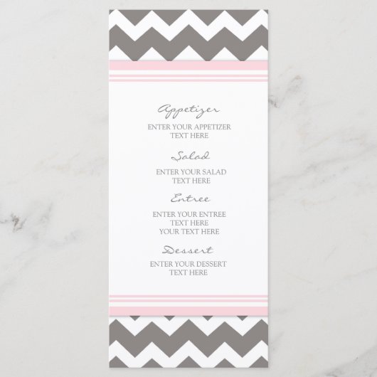 Trouwmenu Roze Grijs Chevron Menu (Voorkant)