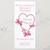 Trouwmenu Roze Hart en Vlinders Menu (Voorkant)