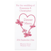 Trouwmenu Roze Hart en Vlinders
