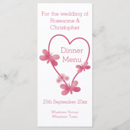 Trouwmenu Roze Hart en Vlinders Menu