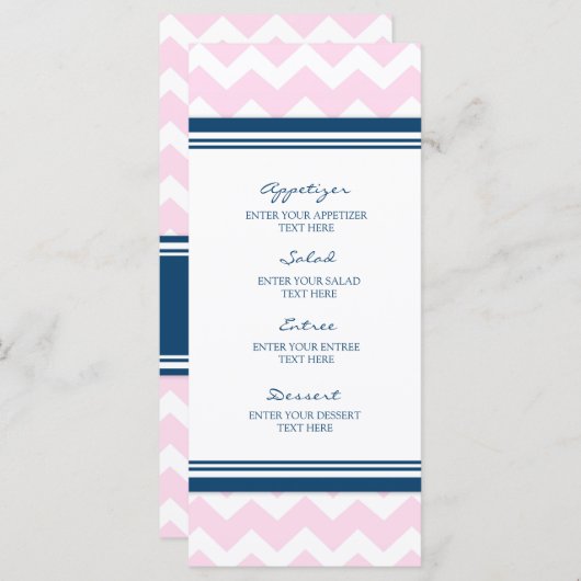 Trouwmenu Roze Marine Blauw Wit Chevron Menu (Voorkant / Achterkant)
