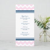 Trouwmenu Roze Marine Blauw Wit Chevron Menu (Staand voorkant)