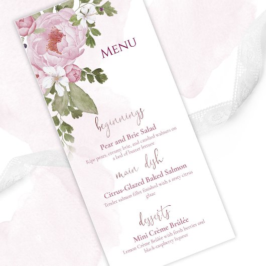 Trouwmenu Roze Pioenrozen Menu