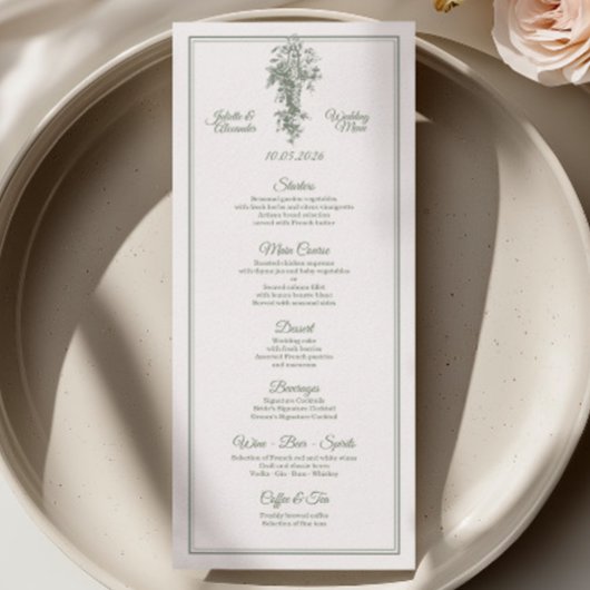 Trouwmenu Sage Gray Toile de Jouy Menu