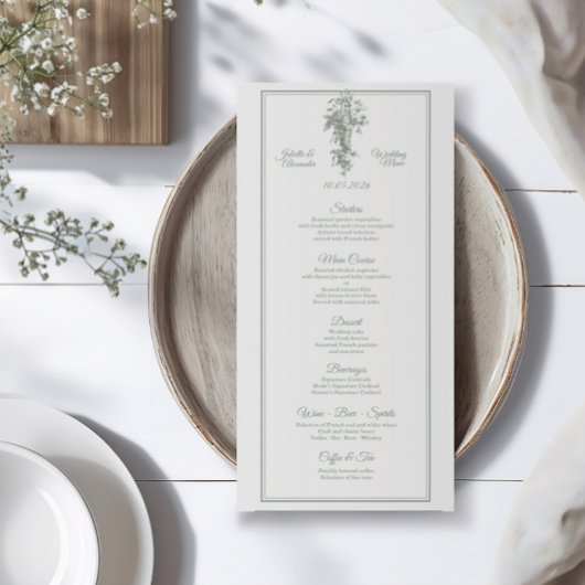 Trouwmenu Sage Gray Toile de Jouy Menu