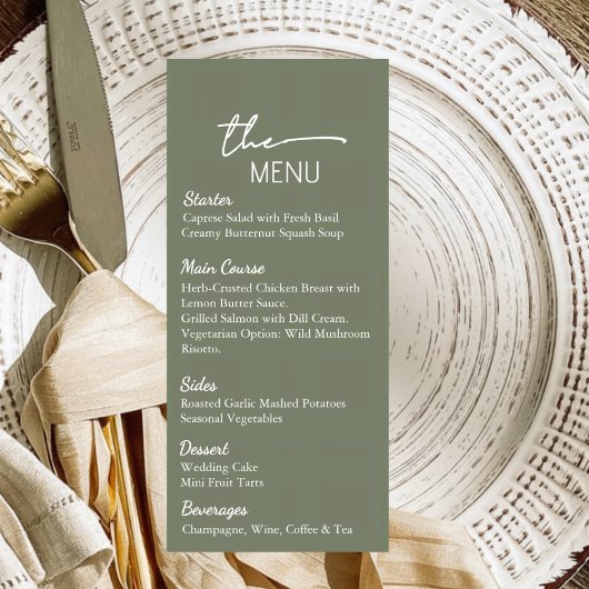 Trouwmenu Sjabloon Bewerkbaar in Saliegroen Kaart