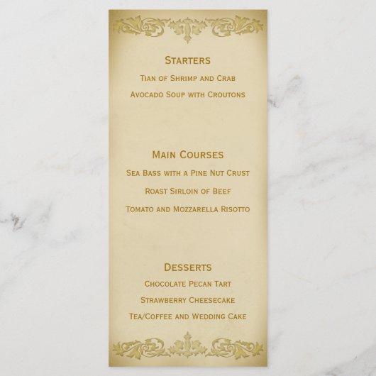 Trouwmenu Sjabloon  Leaf Scroll in Beige Menu (Achterkant)