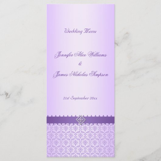 Trouwmenu Sjabloon Lila Damask Menu (Voorkant)