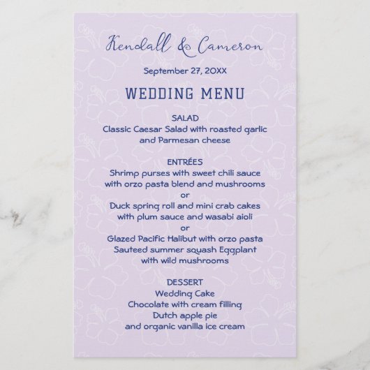 Trouwmenu Sjabloon Tropische Hibiscus Lavendel (Voorkant)