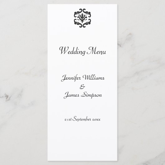 Trouwmenu Sjabloon Zwart-wit Damask Menu (Voorkant)