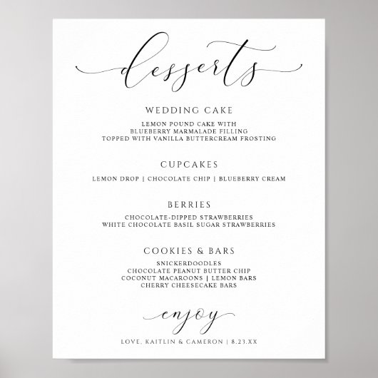 Trouwmenu Teken Elegante Luxe Schrift Poster (Voorkant)