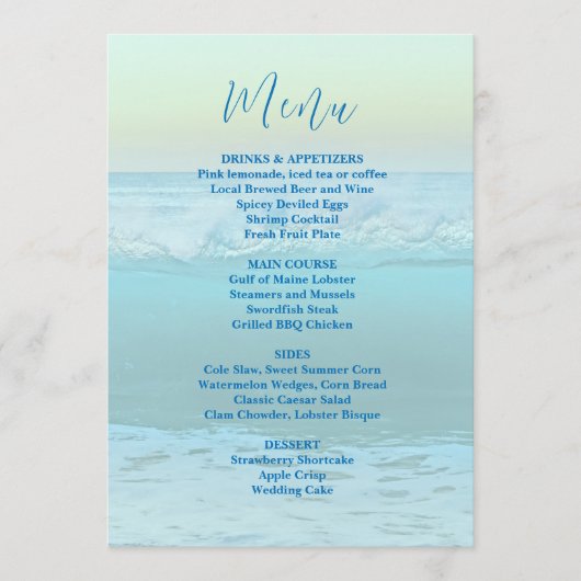 Trouwmenu template met achtergrond van oceaangolve menu (Voorkant)