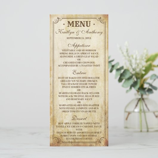 Trouwmenu uit de oude doos menu (Staand voorkant)