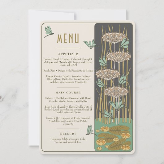 Trouwmenu Victorian Dreams Libellen Kaart (Voorkant)