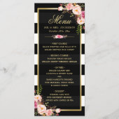 Trouwmenu Vintage Bloem Zwart Wit Gestreepte Menu (Voorkant)