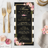 Trouwmenu Vintage Bloem Zwart Wit Gestreepte Menu