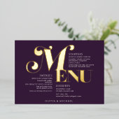 Trouwmenu Vintage Goud Pruim Folie Uitnodiging (Staand Voorkant)