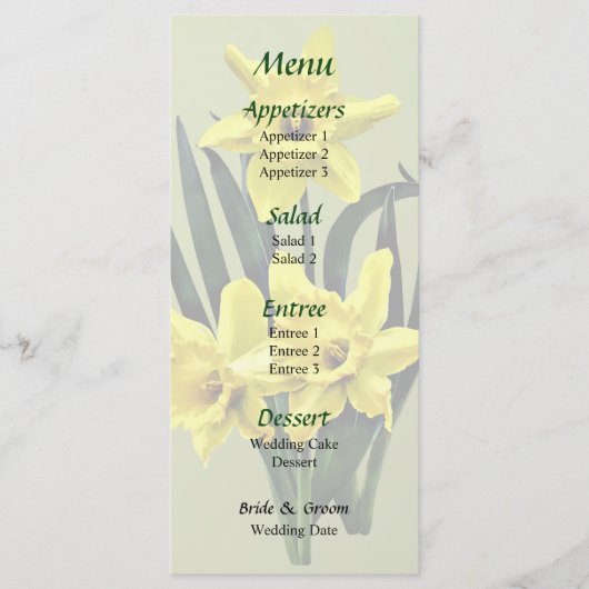 Trouwmenu voor Moeder Narzissen en de Tweeling Menu (Voorkant)