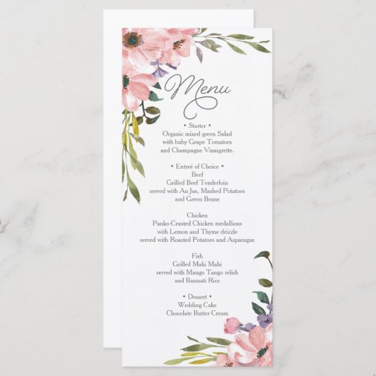 Trouwmenu - Vrijgezellenfeest Menu Tea Roos (Voorkant / Achterkant)