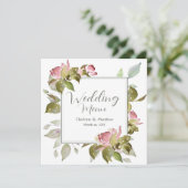 Trouwmenu Waterverf Roze Rozen Menu (Staand voorkant)