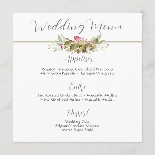 Trouwmenu Waterverf Roze Rozen Menu (Achterkant)