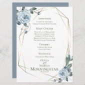 Trouwmenu | Waterverf Stofblauwe Bloemen Menu (Voorkant / Achterkant)